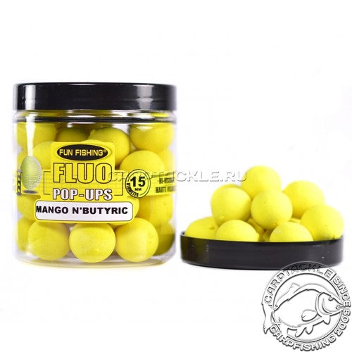 FUN FISHING POP UPS FLUO MANGO N´BUTYRIC 15MM - Carpfishingbarato CHIMBOMBO