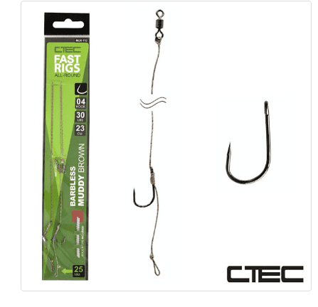 ANZUELO MONTADO CTEC FAST RIGS ALL-ROUND BARBLESS 30LB 23CM MUDDY BROWN - Carpfishingbarato CHIMBOMBO ANZUELO MONTADO
