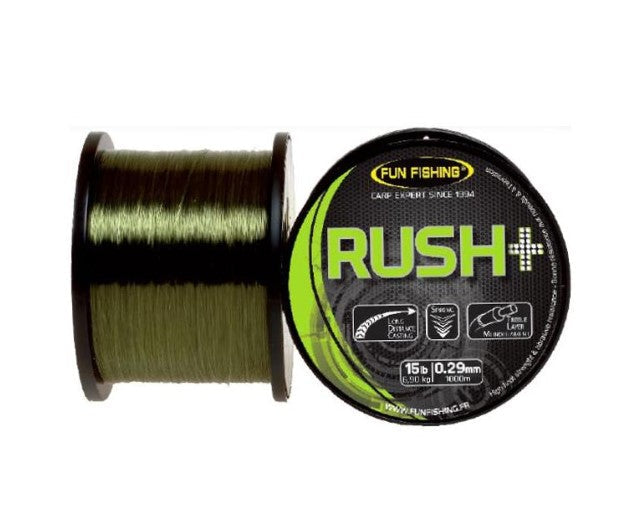 FUN FISHING MONOFILAMENTO RUSH+ 1000M VERDE 0,35MM - Carpfishingbarato CHIMBOMBO HILO
