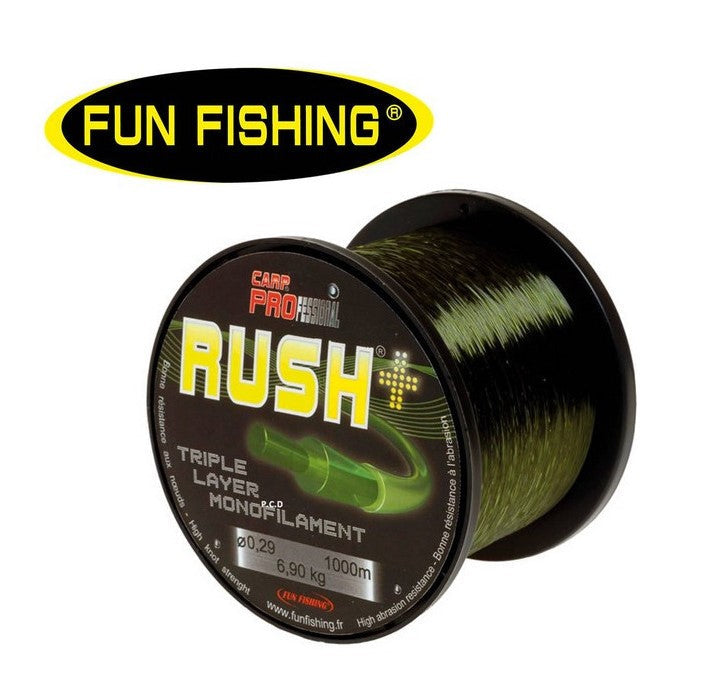 FUN FISHING MONOFILAMENTO RUSH+ 1000M VERDE 0,35MM - Carpfishingbarato CHIMBOMBO HILO