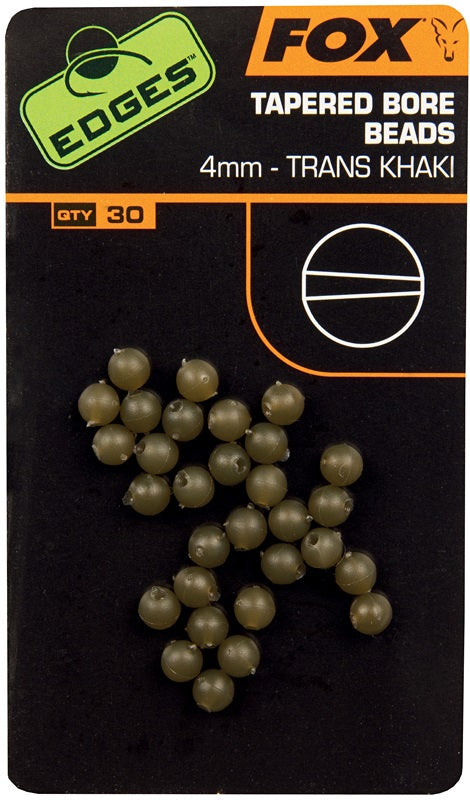 FOX- TAPERED BORE BEADS , 4MM TRANS -KHAKI , 30UND - Carpfishingbarato CHIMBOMBO PERLAS