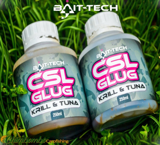 BAIT TECH CSL GLUG KRILL &amp; TUNA 250ML - Carpfishingbarato CHIMBOMBO CSL