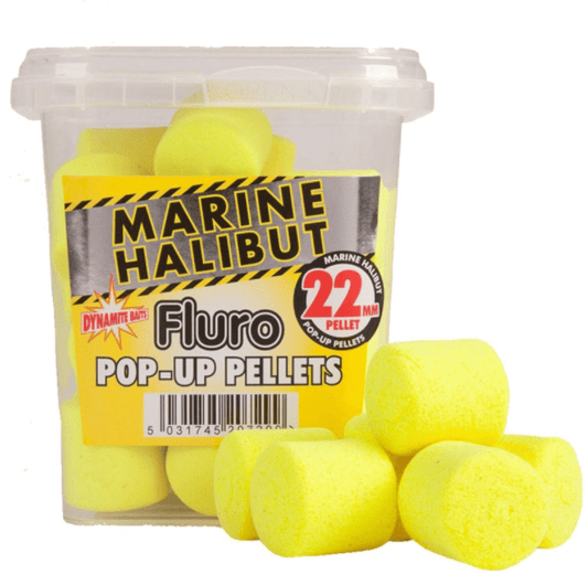 Dynamite Baits Yellow Marine Halibut Pop Up Fluro Pellets 22mm - Carpfishingbarato CHIMBOMBO PELLETS