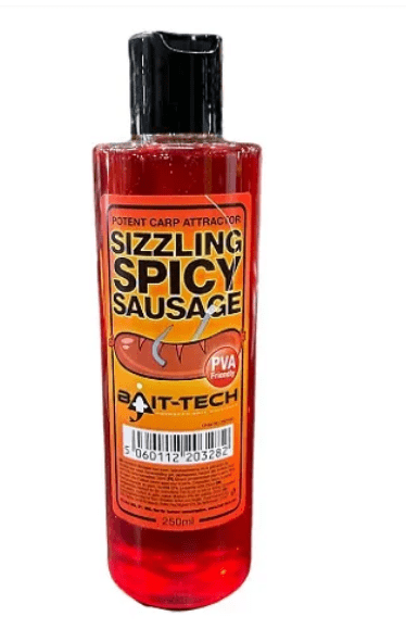 BAIT-TECH SIZZLING SPICY SAUSAGE 250ML - Carpfishingbarato CHIMBOMBO LIQUIDO