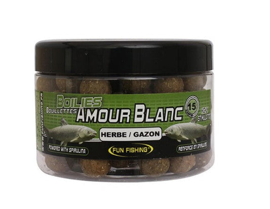 FUN FISHING AMOUR BLANC BOILIES HERBE/GAZON 15MM - Carpfishingbarato CHIMBOMBO 