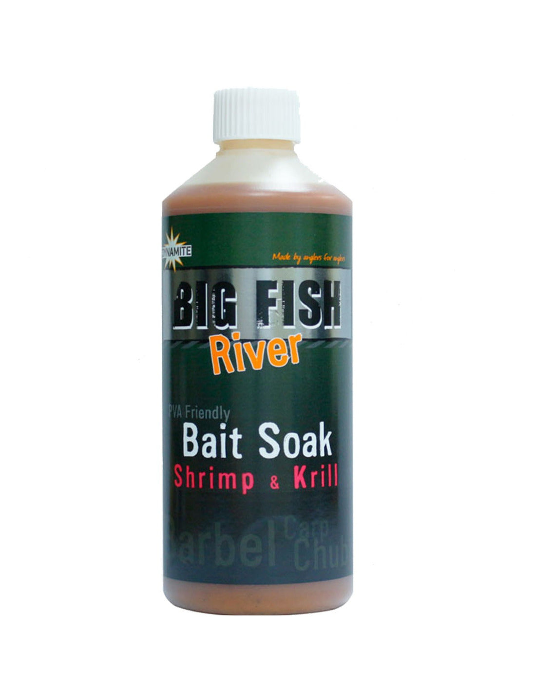 DYNAMITE BIG FISH RIVER BAIT SOAK SHRIMP &amp; KRILL 500ML - Carpfishingbarato CHIMBOMBO LIQUIDO