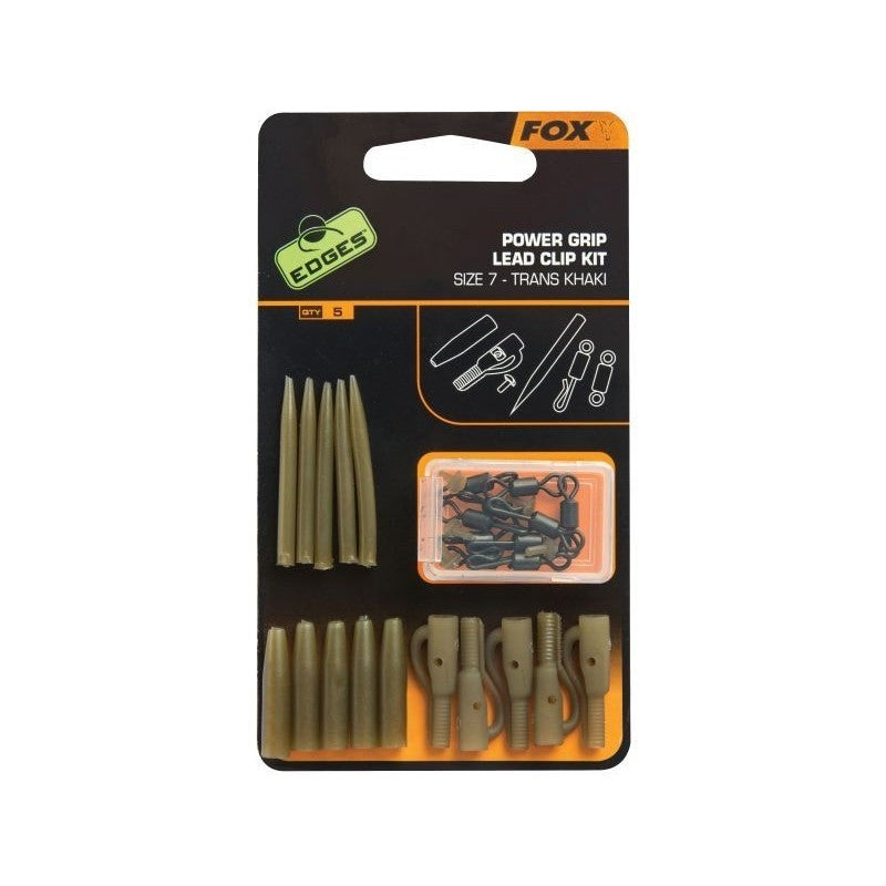 FOX- POWER GRIP LEAD CLIP KIT , SIZE 7 - TRANS KHAKI. 5 UND - Carpfishingbarato CHIMBOMBO KIT DE MONTAJE