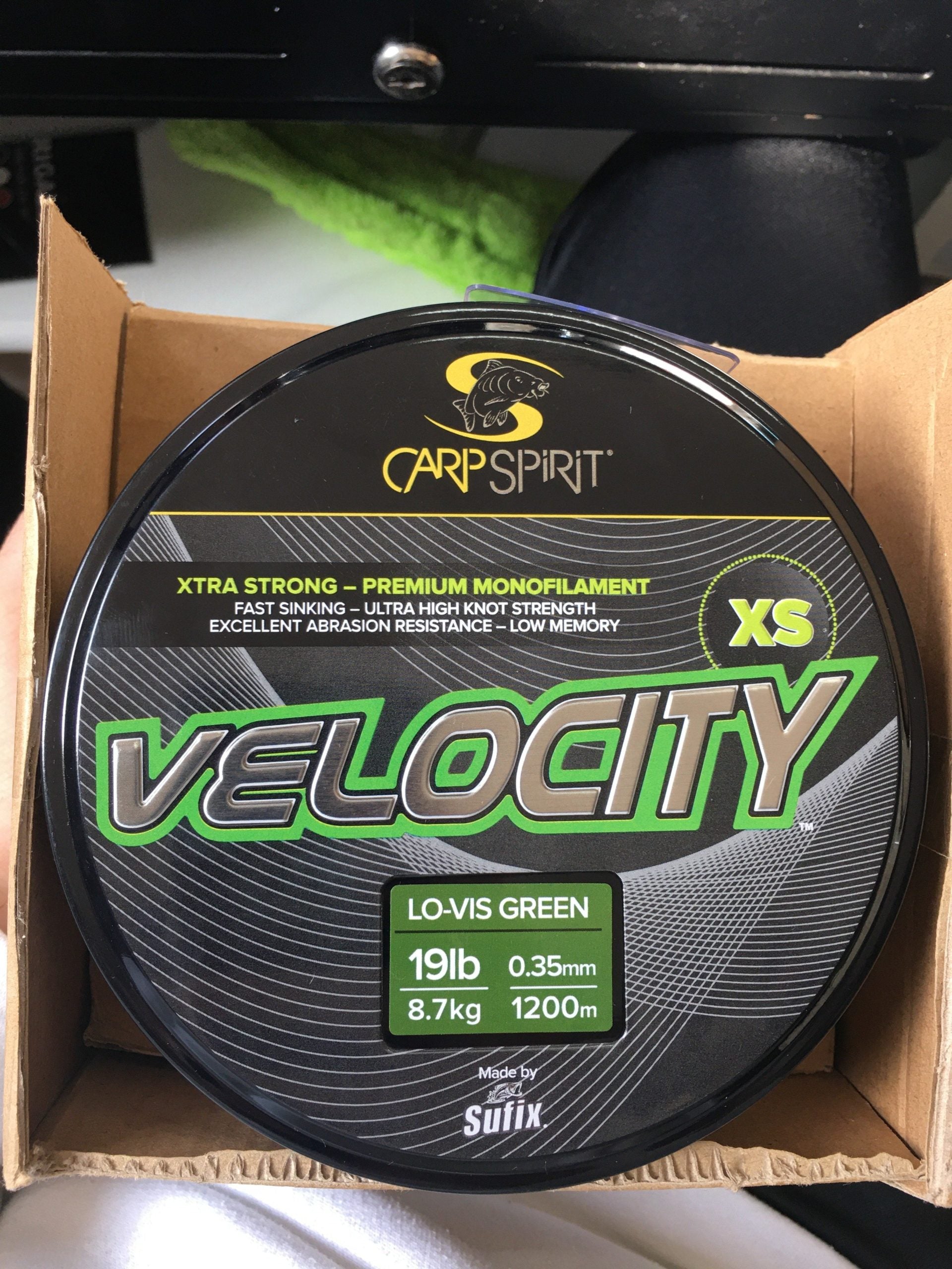 CARP SPIRIT VELOCITY XS LO-VIS GREEN 0.35MM 1200M 19LB - Carpfishingbarato CHIMBOMBO HILO